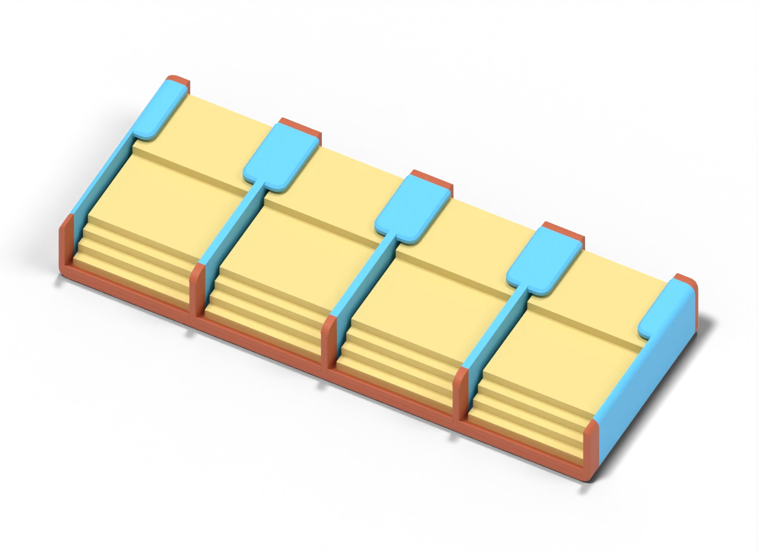 A cassette with tiles fanned out on the table